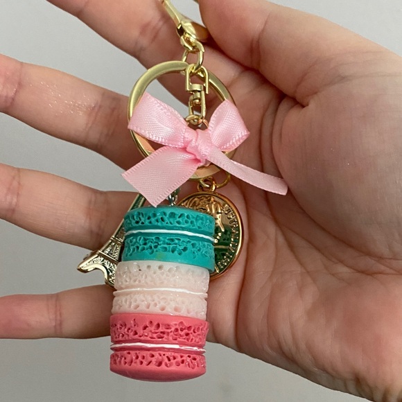 Accessories - Colorful Macaron Keychain with Pink Bow